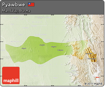 Physical Map of Pyawbwe, lighten