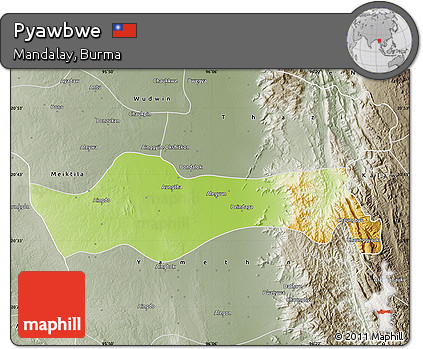 Physical Map of Pyawbwe, semi-desaturated