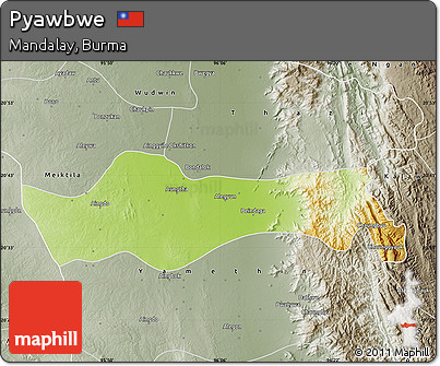 Physical Map of Pyawbwe, semi-desaturated