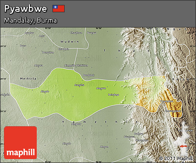 Physical Map of Pyawbwe, semi-desaturated