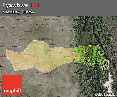 Satellite Map of Pyawbwe, darken, semi-desaturated