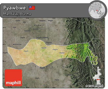 Satellite Map of Pyawbwe, darken, semi-desaturated