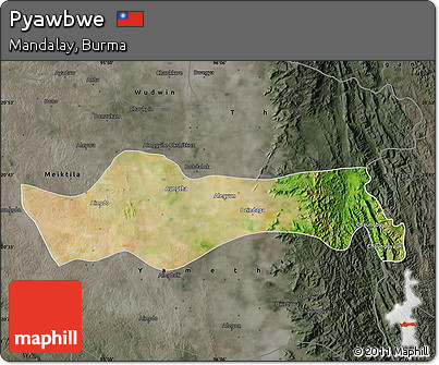 Satellite Map of Pyawbwe, darken, semi-desaturated
