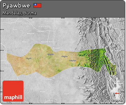 Satellite Map of Pyawbwe, lighten, desaturated