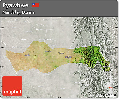 Satellite Map of Pyawbwe, lighten, semi-desaturated