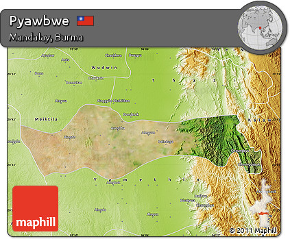 Satellite Map of Pyawbwe, physical outside