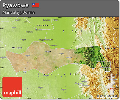 Satellite Map of Pyawbwe, physical outside