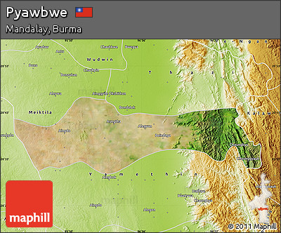 Satellite Map of Pyawbwe, physical outside
