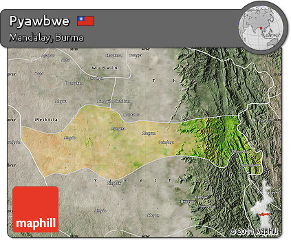 Satellite Map of Pyawbwe, semi-desaturated