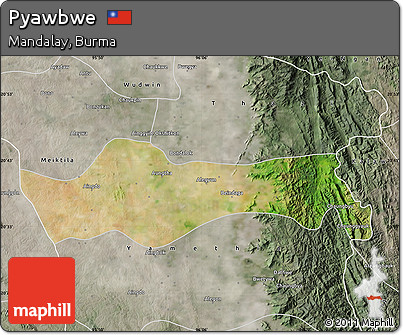 Satellite Map of Pyawbwe, semi-desaturated