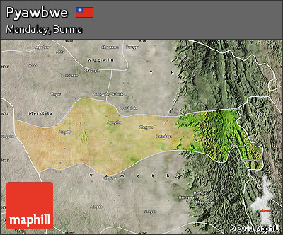 Satellite Map of Pyawbwe, semi-desaturated