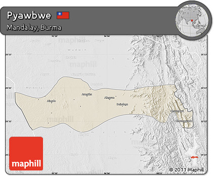 Shaded Relief Map of Pyawbwe, lighten, desaturated