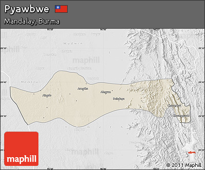 Shaded Relief Map of Pyawbwe, lighten, desaturated