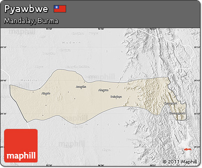 Shaded Relief Map of Pyawbwe, lighten, desaturated