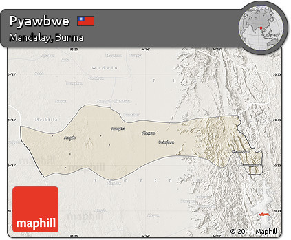 Shaded Relief Map of Pyawbwe, lighten