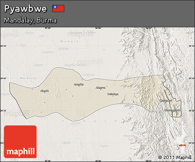 Shaded Relief Map of Pyawbwe, lighten