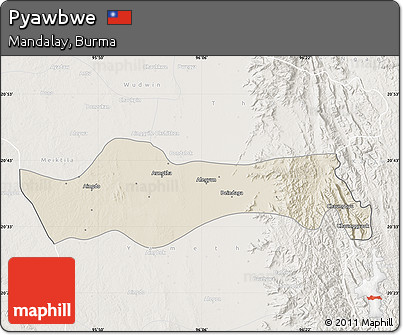 Shaded Relief Map of Pyawbwe, lighten