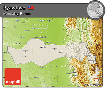 Shaded Relief Map of Pyawbwe, physical outside