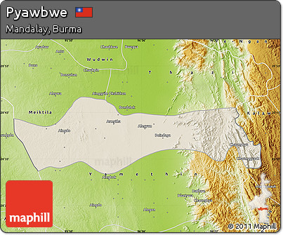 Shaded Relief Map of Pyawbwe, physical outside