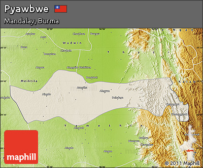 Shaded Relief Map of Pyawbwe, physical outside
