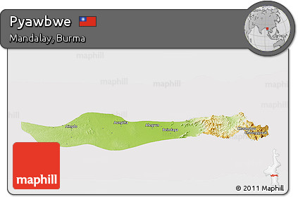 Physical Panoramic Map of Pyawbwe, cropped outside