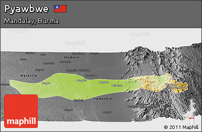 Physical Panoramic Map of Pyawbwe, darken, desaturated