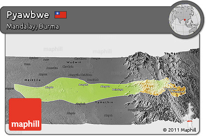 Physical Panoramic Map of Pyawbwe, darken, desaturated