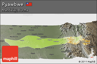 Physical Panoramic Map of Pyawbwe, darken, semi-desaturated