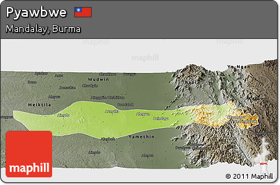 Physical Panoramic Map of Pyawbwe, darken, semi-desaturated