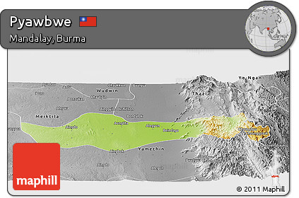 Physical Panoramic Map of Pyawbwe, desaturated