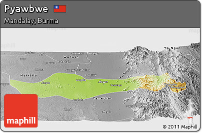 Physical Panoramic Map of Pyawbwe, desaturated