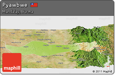 Physical Panoramic Map of Pyawbwe, satellite outside