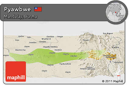 Physical Panoramic Map of Pyawbwe, shaded relief outside