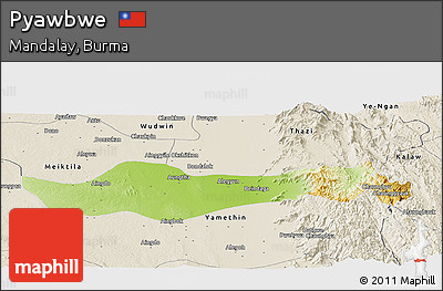 Physical Panoramic Map of Pyawbwe, shaded relief outside