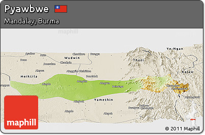 Physical Panoramic Map of Pyawbwe, shaded relief outside