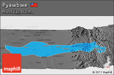 Political Panoramic Map of Pyawbwe, darken, desaturated