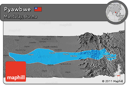 Political Panoramic Map of Pyawbwe, darken, desaturated