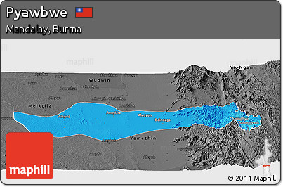 Political Panoramic Map of Pyawbwe, darken, desaturated