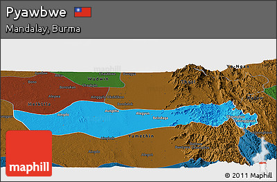 Political Panoramic Map of Pyawbwe, darken