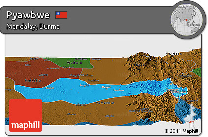 Political Panoramic Map of Pyawbwe, darken