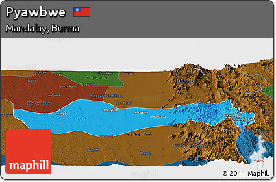 Political Panoramic Map of Pyawbwe, darken