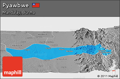 Political Panoramic Map of Pyawbwe, desaturated