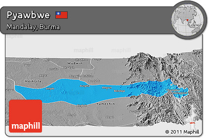 Political Panoramic Map of Pyawbwe, desaturated