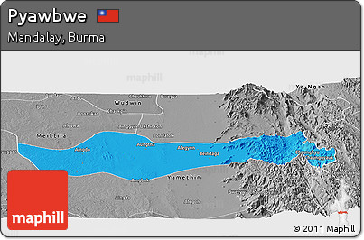 Political Panoramic Map of Pyawbwe, desaturated