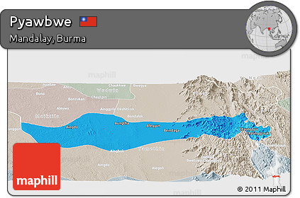 Political Panoramic Map of Pyawbwe, lighten, semi-desaturated