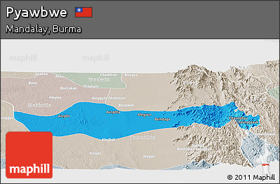 Political Panoramic Map of Pyawbwe, lighten, semi-desaturated