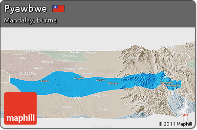 Political Panoramic Map of Pyawbwe, lighten, semi-desaturated