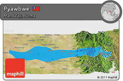 Political Panoramic Map of Pyawbwe, satellite outside