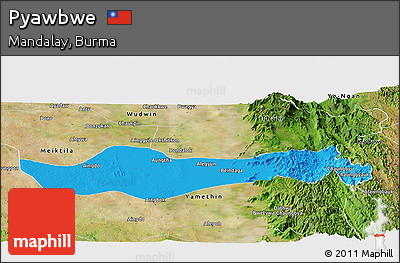 Political Panoramic Map of Pyawbwe, satellite outside