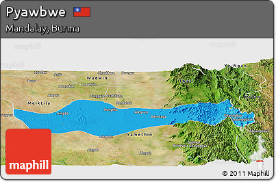 Political Panoramic Map of Pyawbwe, satellite outside